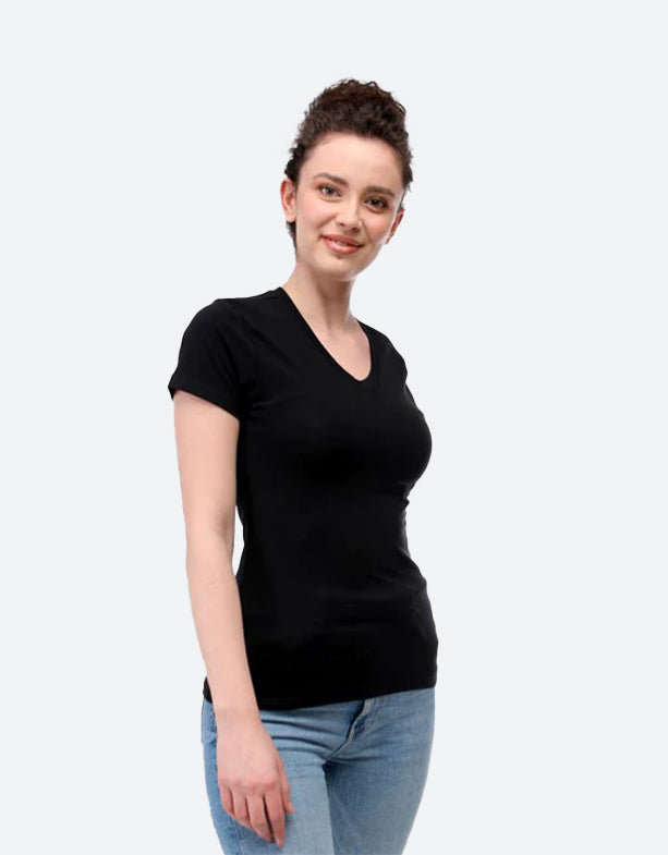 Maglietta da donna in cotone con scollo a V, noir switcher