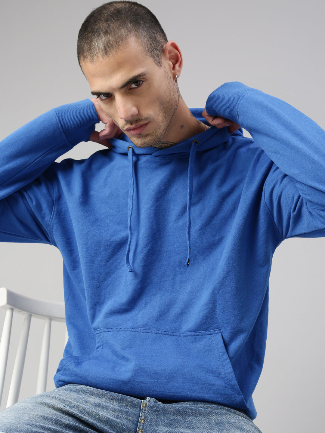maglione con cappuccio blu da uomo di switcher