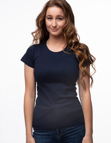 T-Shirt a costine-T-shirt-Donna-Nevy Blu-Cotone Organico-Girocollo-Switcher