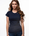 T-Shirt a costine-T-shirt-Donna-Nevy Blu-Cotone Organico-Girocollo-Switcher