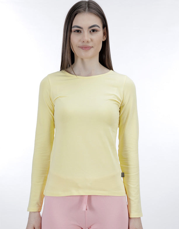 T-shirt donna- maniche lunghe- giallo-cotone-switcher