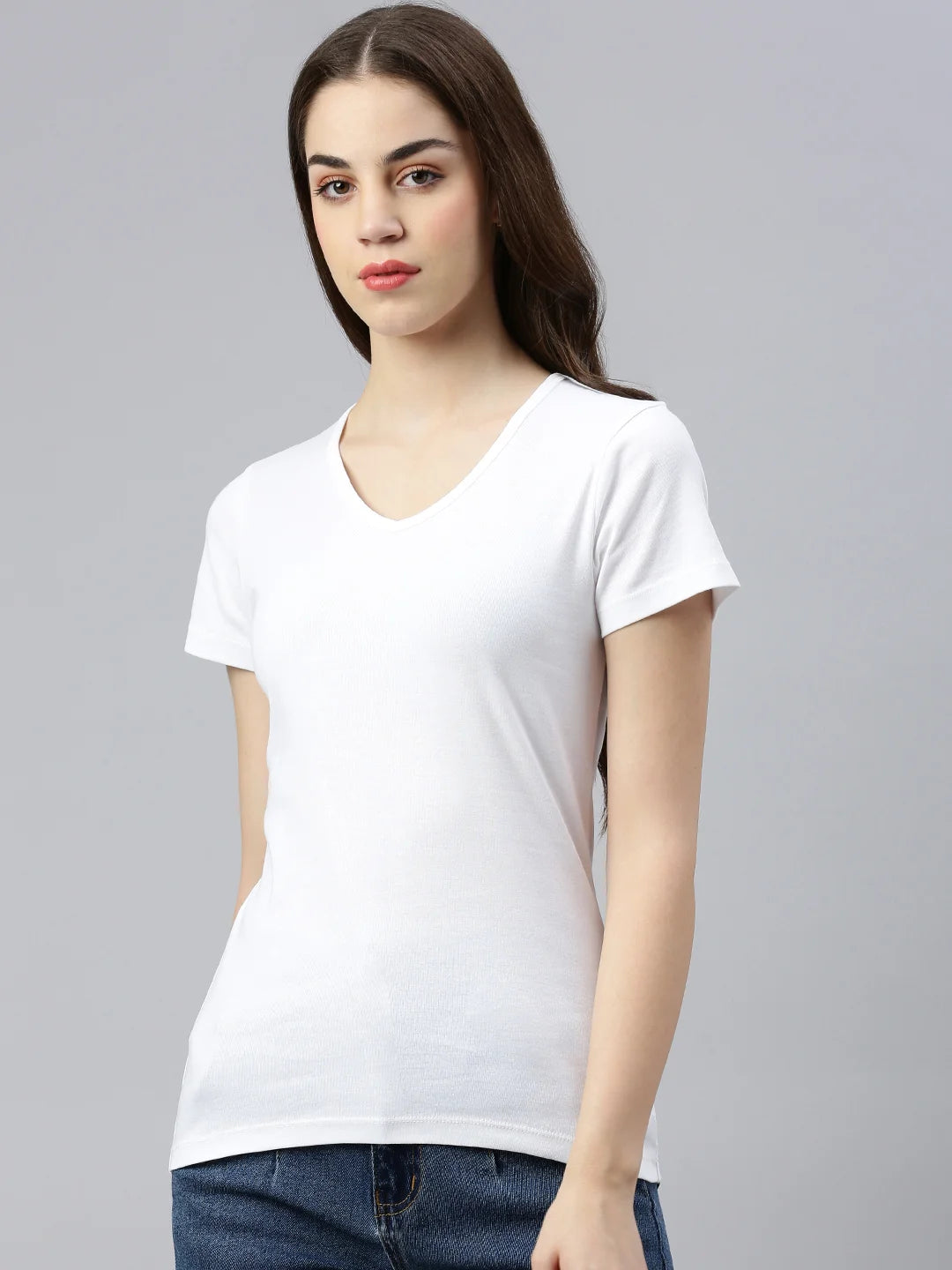 donna-efia-cotone-scollo-v-t-shirt-blanc-switcher frontale