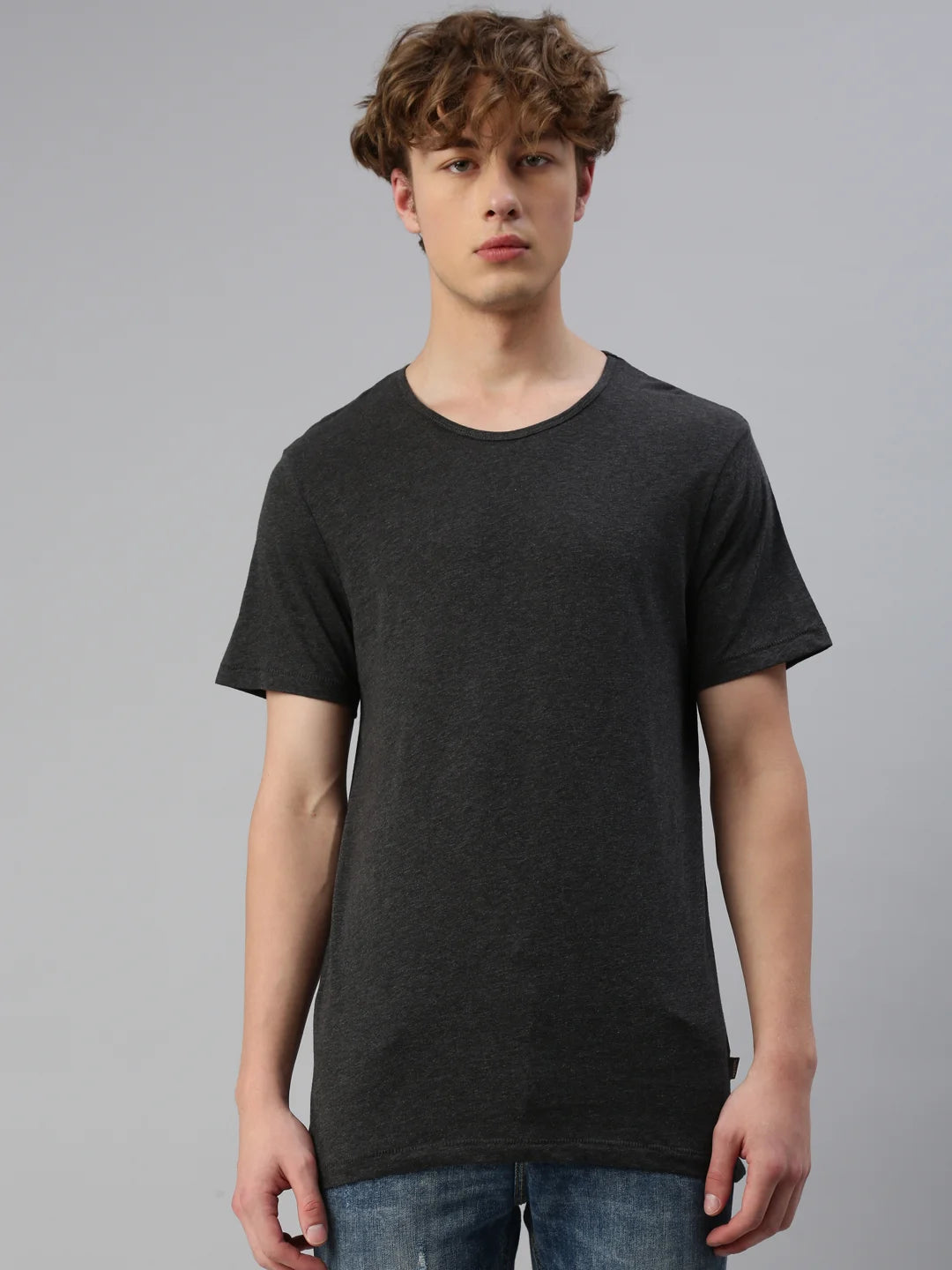 uomo-damon-cotone organico-camicia girocollo-noir-chine-front