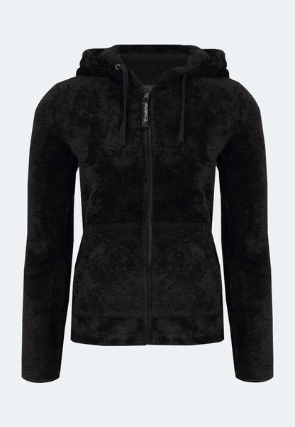 Felpa con cappuccio da donna in pile di poliestere riciclato al 100%.