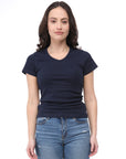 T-shirt donna in cotone con scollo a V in cotone blu Switcher