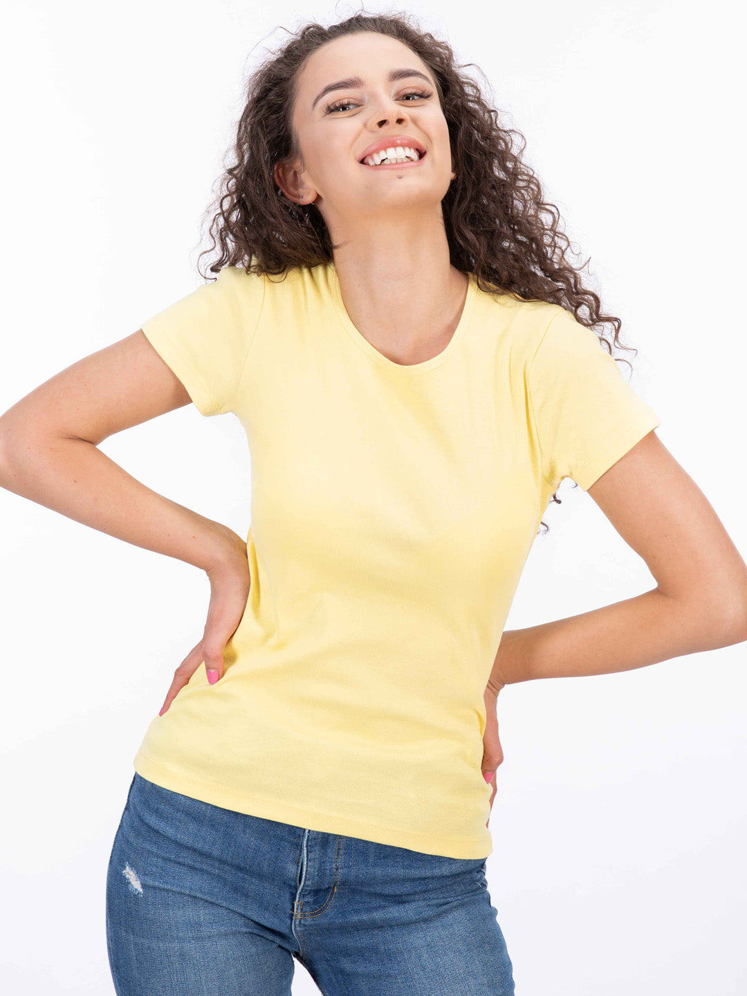 T-shirt a coste da donna in cotone organico giallo Switcher