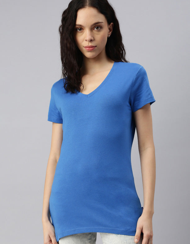 maglietta donna con scollo a V, da SWITCHER, blu, balena, cotone e poliestere riciclato