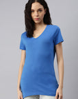 maglietta donna con scollo a V, da SWITCHER, blu, balena, cotone e poliestere riciclato