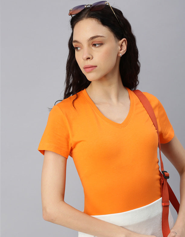 Maglietta con scollo a V da donna-whale-cotton-recycled-polyester-orange-switcher