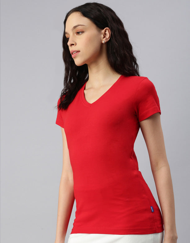 Maglietta con scollo a V - donna - balena - cotone - poliestere riciclato - rosso - switcher